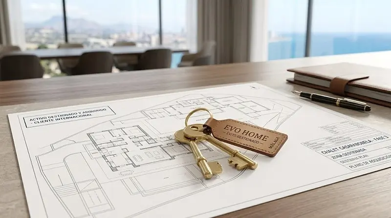 Plano técnico de un proyecto inmobiliario gestionado en Málaga con llaves corporativas de Evo Home.